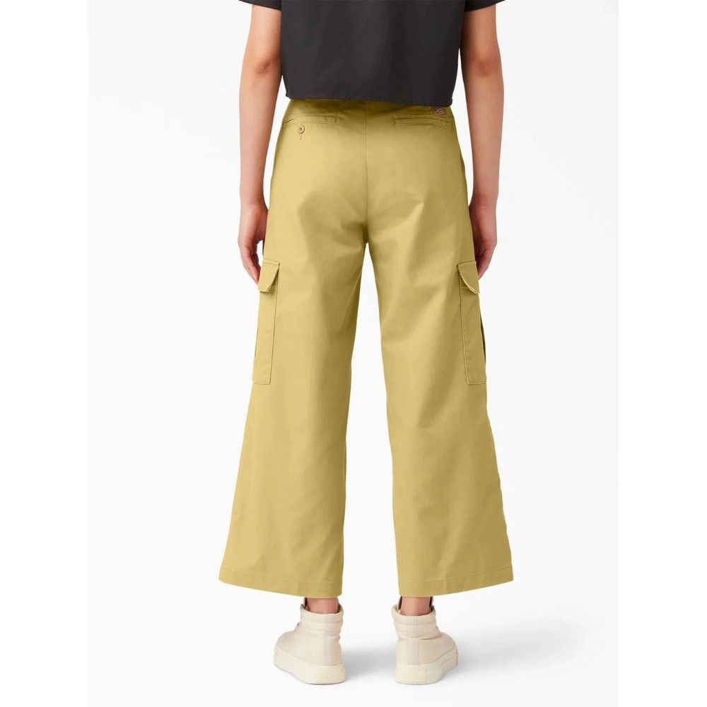 Dickies Twill Cropped Cargo Pants Womens 16 Reg Wide Leg Beige High Rise - Picture 8 of 8